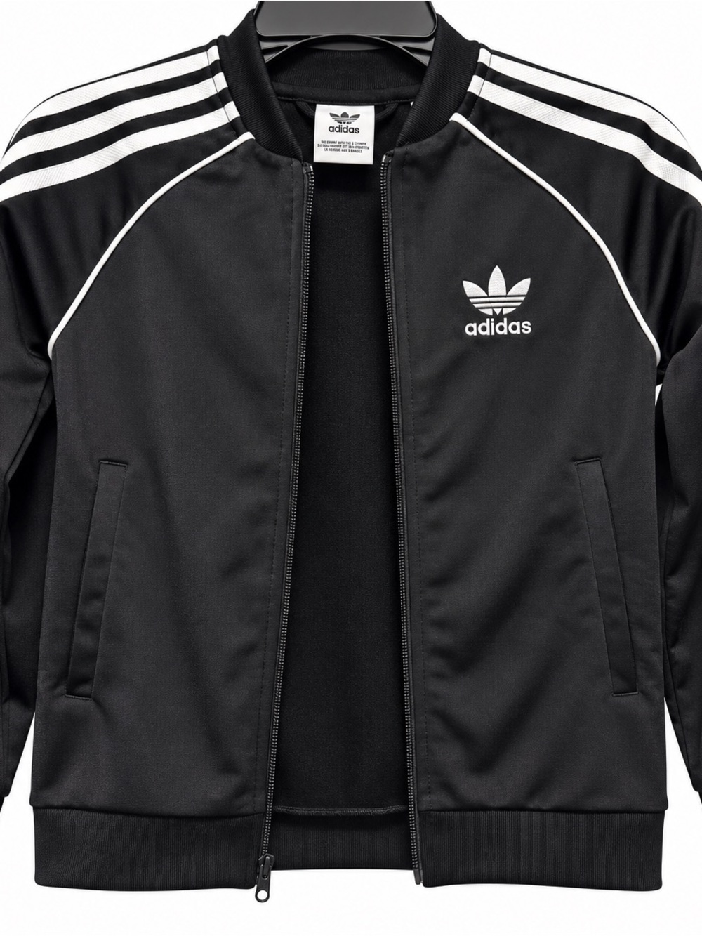 adidas Black Jacket with White Trefoil & Stripes